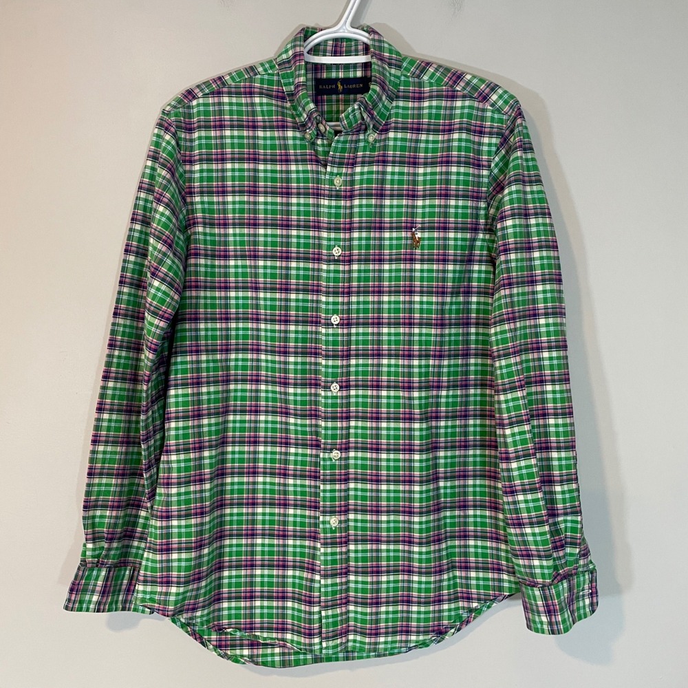 Ralph Lauren Mens Plaid Button Down Shirt Green Pink Blue‎ Cotton Small Preppy
